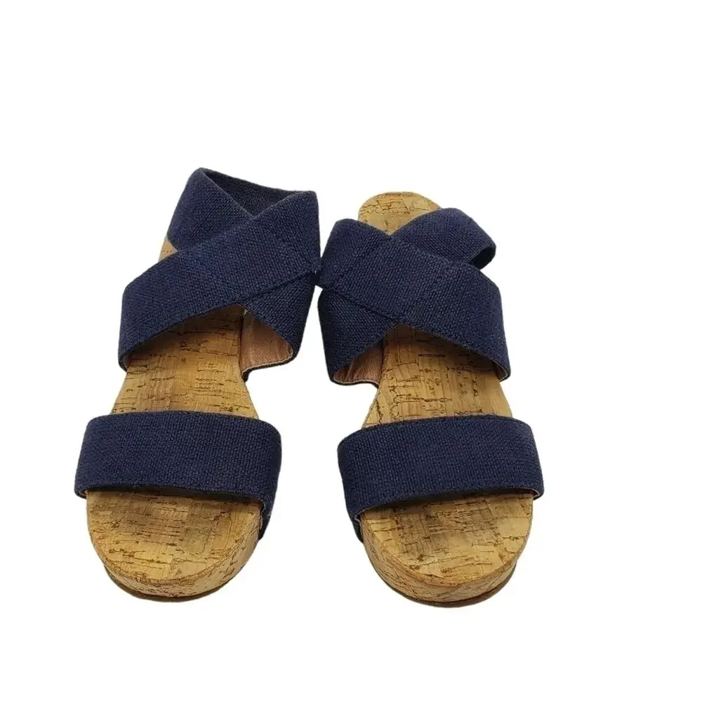 Lucky Brand Cork Wedge Sandal Blue Elastic Makayla Style Sz 6B/36